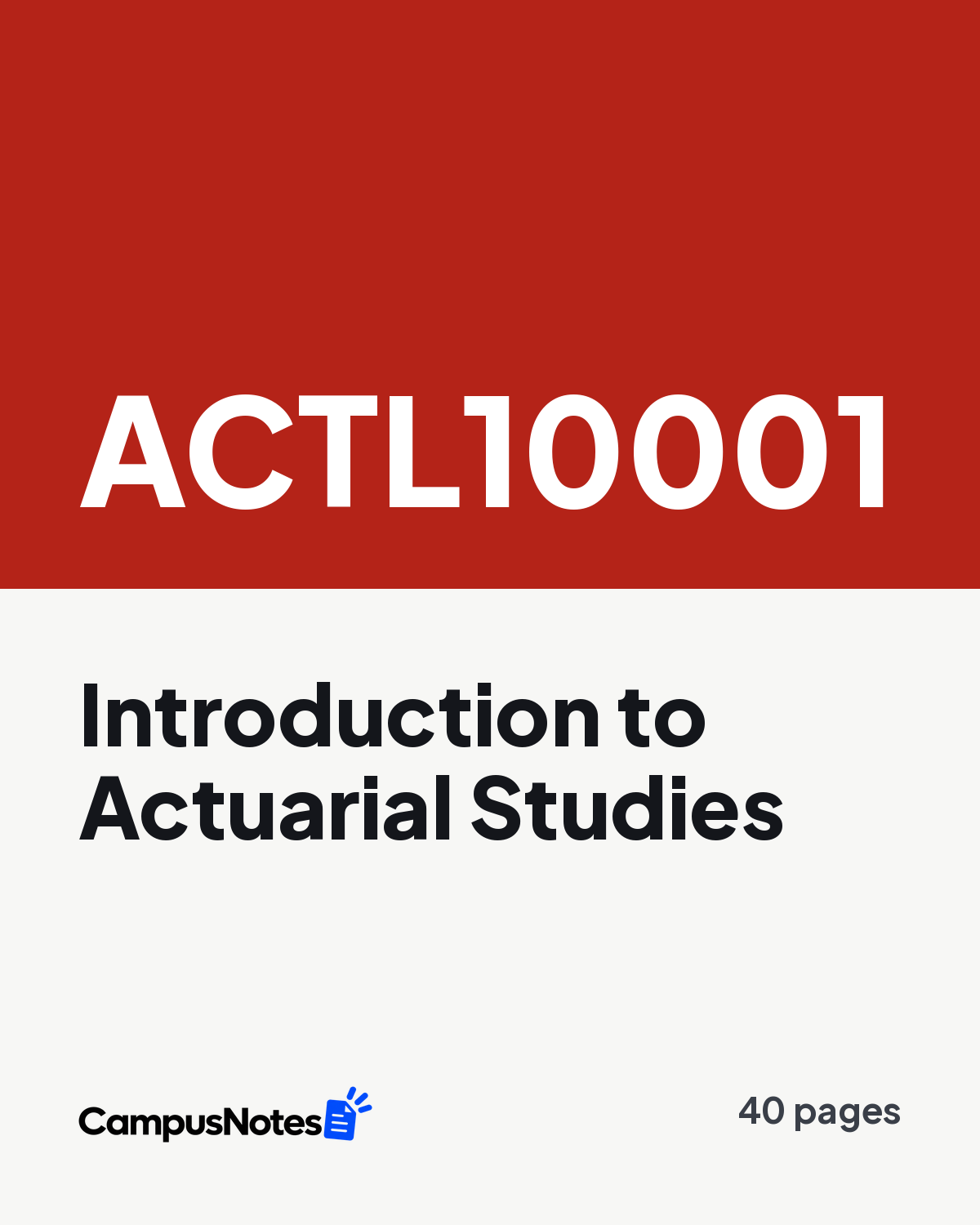 ACTL10001 Introduction to Actuarial Studies study notes cover