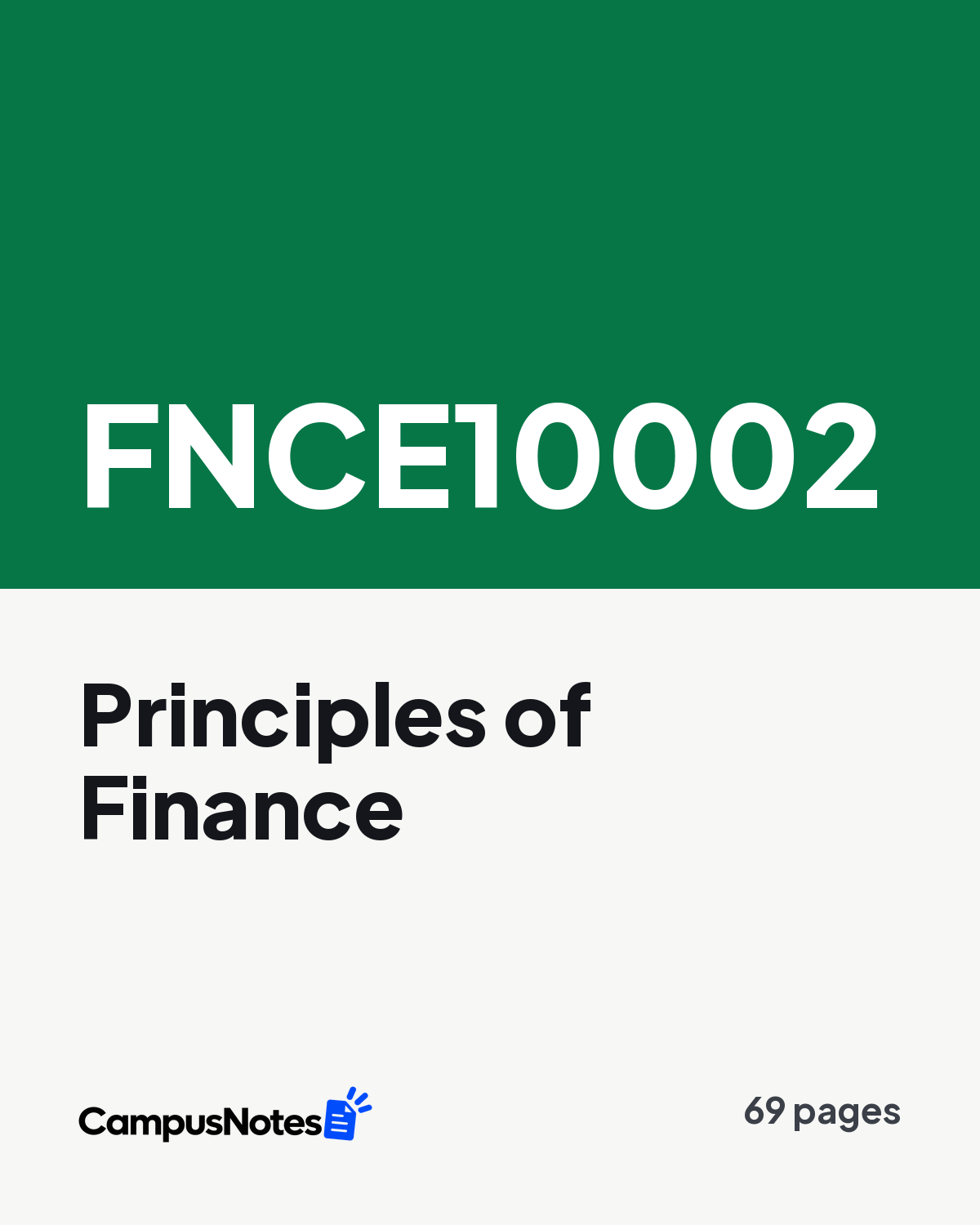 FNCE10002 Principles of Finance study notes cover