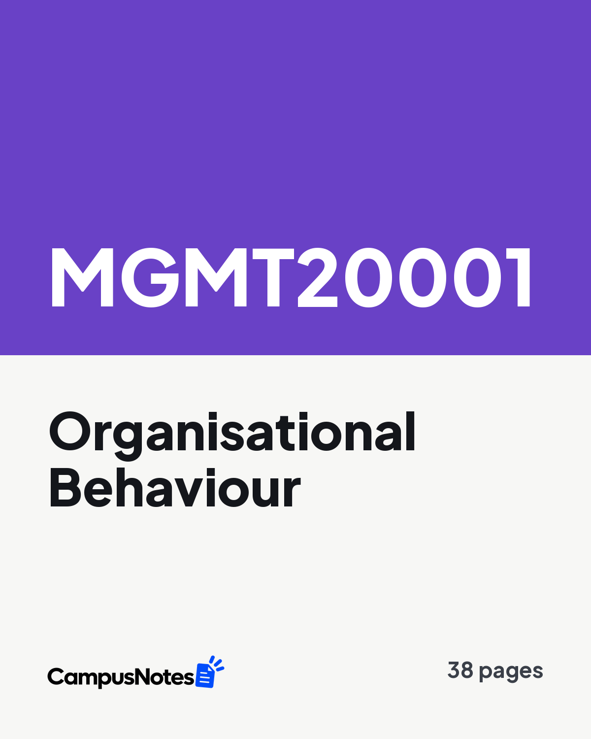 MGMT20001 Organisational Behaviour study notes cover